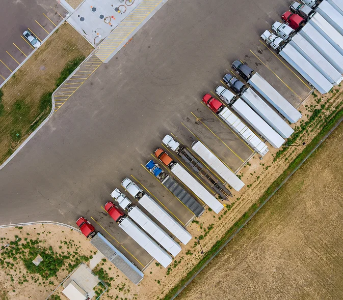 Aerial view of Range Point trucks in yard